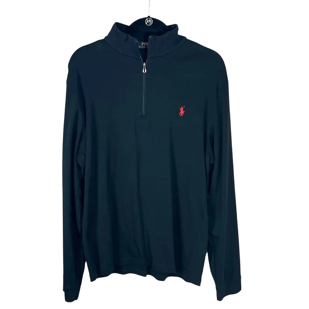 Polo Ralph Lauren men’s black cotton 1/4 zip long sleeve pullover size large